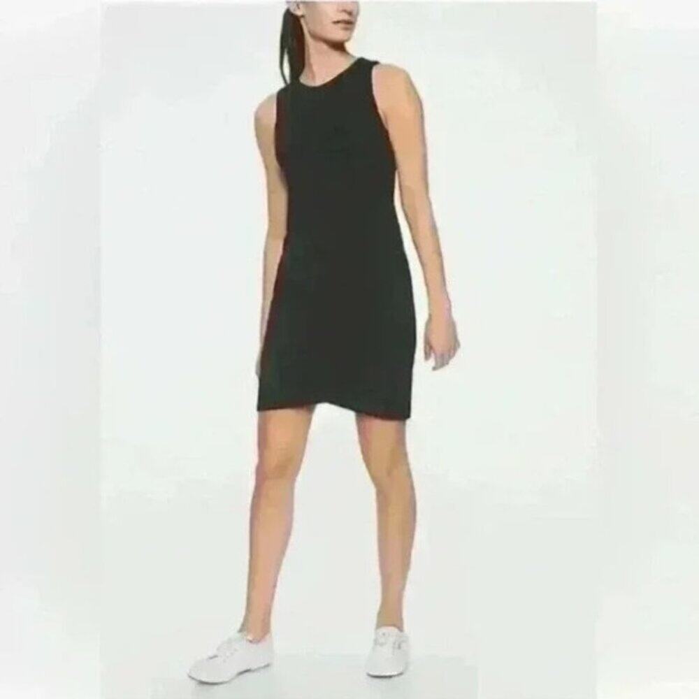 Athleta La Palma Dress Black Casual Athleisure Travel Athletic Vacation UPF